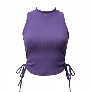 SHEIN Purple Ribbed Mock Neck Sleeveless Tank Top with Drawstring - XS